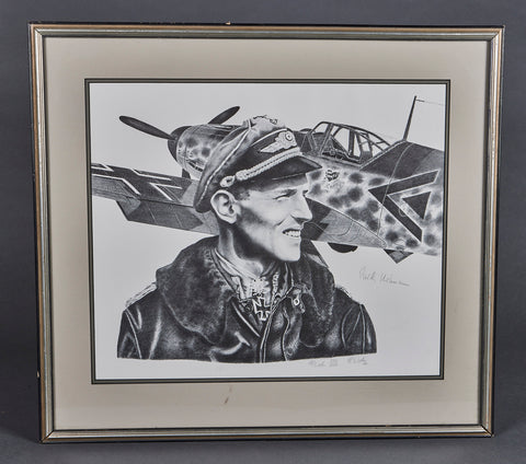 Framed and Hand Signed Print by Fighter Ace Erich Hartmann