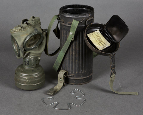 German WWII Military Gas Mask with Can & Accessories