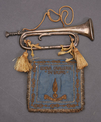 Italian WWII Unit Bugle with Banner
