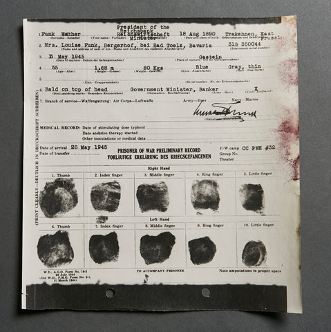 German WWII Preliminary Record for POW Report for Walther Funk