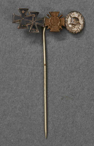 German WWII Two Iron Cross, Hindenburg Cross and Wound Badge Stick Pin
