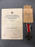 German 1939 WWII Iron Class 2nd Class and Packet with Award Document