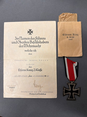 German 1939 WWII Iron Class 2nd Class and Packet with Award Document