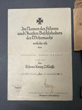 German 1939 WWII Iron Class 2nd Class and Packet with Award Document