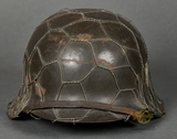 WWII German Army Model 1942 Single Decal Helmet with Full Basket Chicken Wire