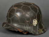 WWII German Army Model 1942 Single Decal Helmet with Full Basket Chicken Wire