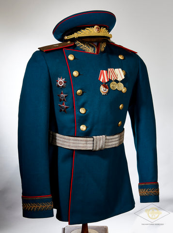 WWII Soviet Russian Red Army Generals Victory Parade Tunic, Visor Cap and Brocade Belt