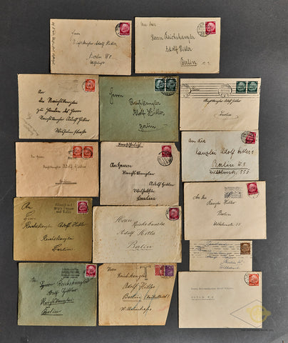 Lot of 14 Used Envelopes Sent to Reichskanzlei Adolf Hitler