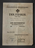 WWII German Provisional Certificate for the Knight's Cross of the Iron Cross