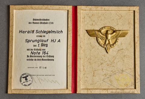 1943 National Ski Jump Contest Gold Medal Award and Document
