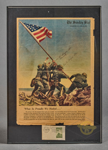 AMAZING Newspaper Page Signed by Ira Hayes and Rene Gagnon, Iwo Jima Flag Raisers