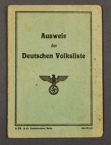 German WWII Ausweis der Deutschen Volksliste