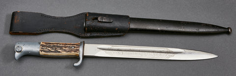 German WWII Long Model Stag Handled Bayonet w/Engraved Blade by Alcoso***STILL AVAILABLE***