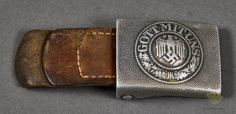 German WWII Army Enlisted Man’s Belt Buckle by Kugel & Fink w/ Leather Tab