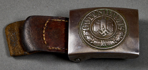 German WWII Army Combat Buckle w/Leather Tab