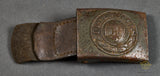German WWII Army DAK Steel Belt Buckle by B&N w/Leather Tab