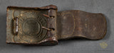 German WWII Army DAK Steel Belt Buckle by B&N w/Leather Tab