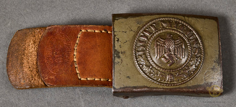German WWII DAK Army Buckle w/ Leather Tab