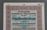 500 Reichsmark 4% Prussian Consolitdated Government Bond from 1940