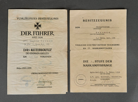 Provisional Certificate for the Knight's Cross of the Iron Cross