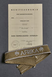 WWII German DAK Cuff Title and Document Grouping