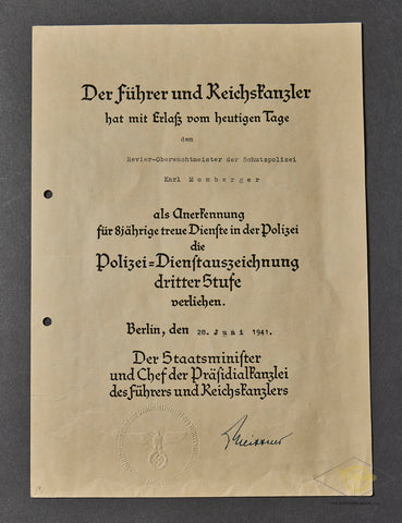 Police 8 Year Long Service Document