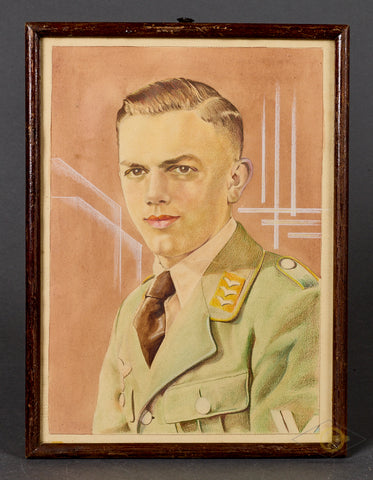 German WWII Hand Painted Portrait of Luftwaffe Obergefreiter in Flight or Paratrooper Unit