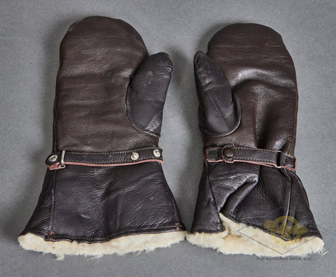 German WWII Brown Leather Fleece Lined Gloves