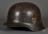 WWII German Army Model 1940 Single Decal Helmet with Battle Damage