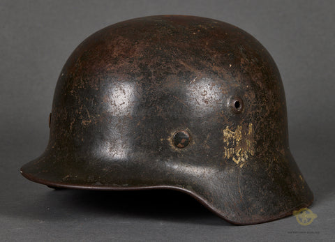 WWII German Army Model 1940 Single Decal Helmet with Battle Damage