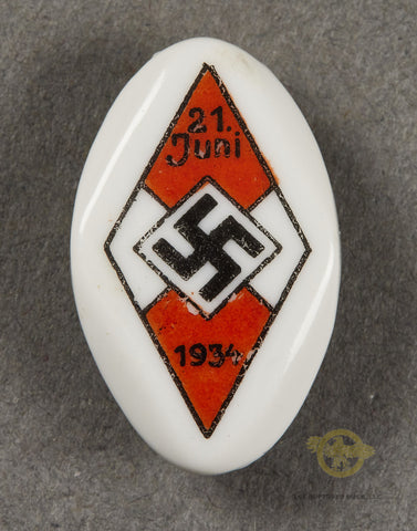 German WWII HJ Porcelain Rally Pin