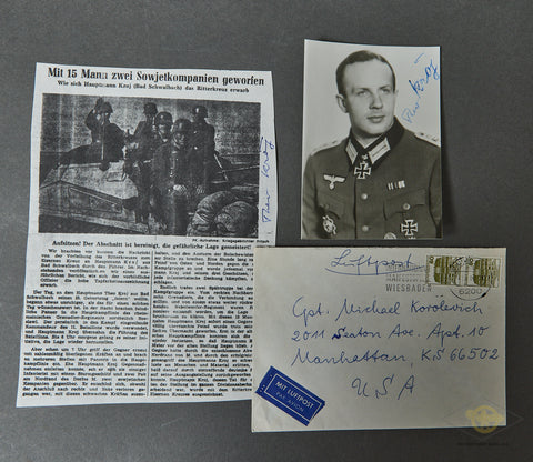 German WWII Signed Photo of Knights Cross Winner Captain Theo Kroj