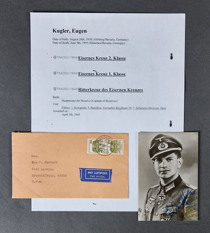 German WWII Original Signed Photo of Knights Cross Winner Eugen Kugler