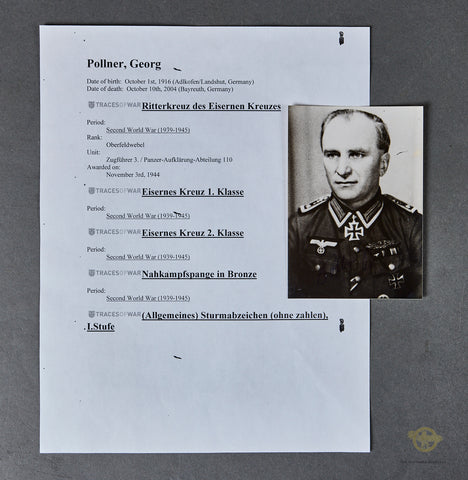 German WWII Original Signed Photo of Knights Cross Winner Georg Pollner