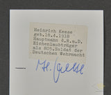 German WWII Signed Photo of Knights Cross Winner Heinrich Keese