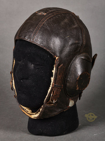 WWII German Luftwaffe LKpW101 Leather Pilot Flying Helmet, Removed Avionics