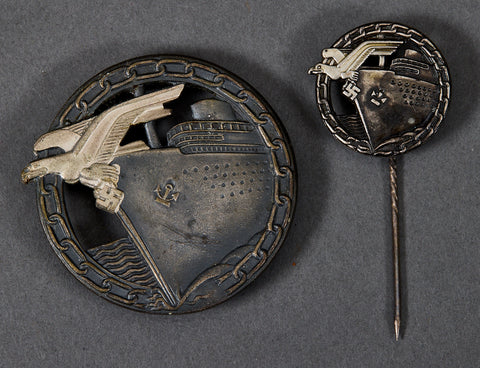 German WWII Kriegsmarine Blockade Runner’s Badge with Miniature Stick Pin