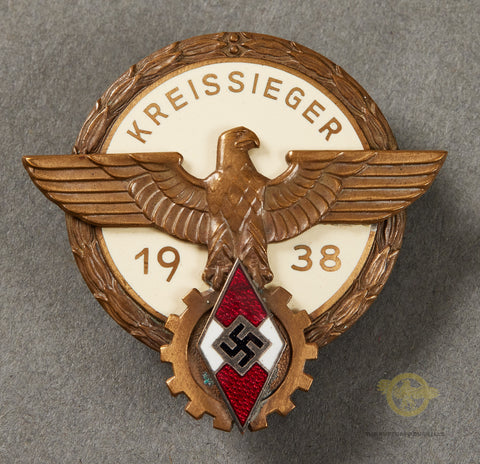 Hitler Youth Vocational Contest “Kreissieger 1938” Badge in Bronze by Gustav Brehmer