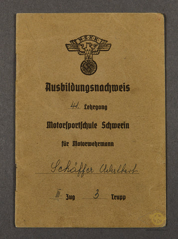 German WWII NSKK Official Training Certification for Motorized Fire Fighter