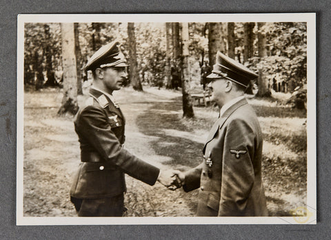 German WWII Candid Original Photo of Luftwaffe Pilot Werner Mölders and Adolf Hitler