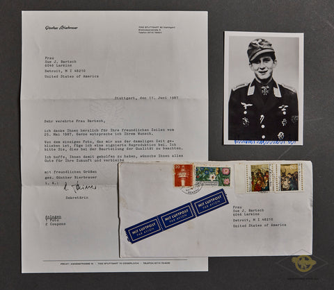 German WWII Signed Photo and Letter from Knight’s Cross Winner Pilot Günther Bierbrauer