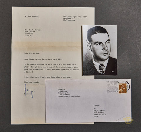 German WWII Signed Photo and Letter from Knight’s Cross Winner Wilhelm Meentzen