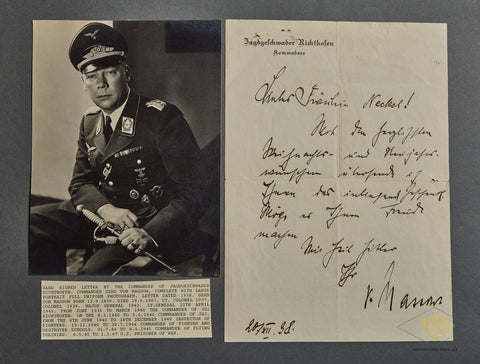 Christmas Greeting Letter Hand Written by Gerd Von Massow, Commander of Jagdgeschwader Richtofen