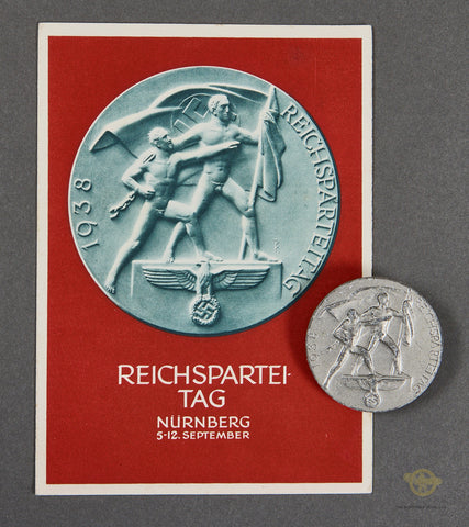 German WWII Reichsparteitag Nürnberg 1938 Postcard and Tinnie