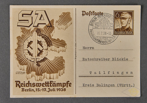 SA Reichswettkämpfe 1938 Postcard