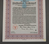 500 Reichsmark 4% Prussian Consolidated Government Bond from 1940