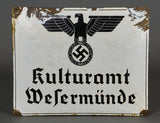 German WWII Kulturamt (Cultural Office) Sign for the Town of Wesermünde