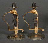 German WWII Era Pair of German Sword Hilt Candlesticks
