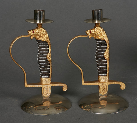 German WWII Era Pair of German Sword Hilt Candlesticks