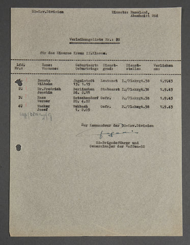 German WWII Award Notification Signed by SS Brigadeführer and Gen. Major of the Waffen SS Hermann Fegelein